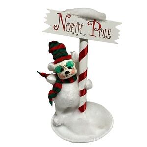 Annalee North Pole Sign White Bear w Glasses 2003 Christmas Decoration
